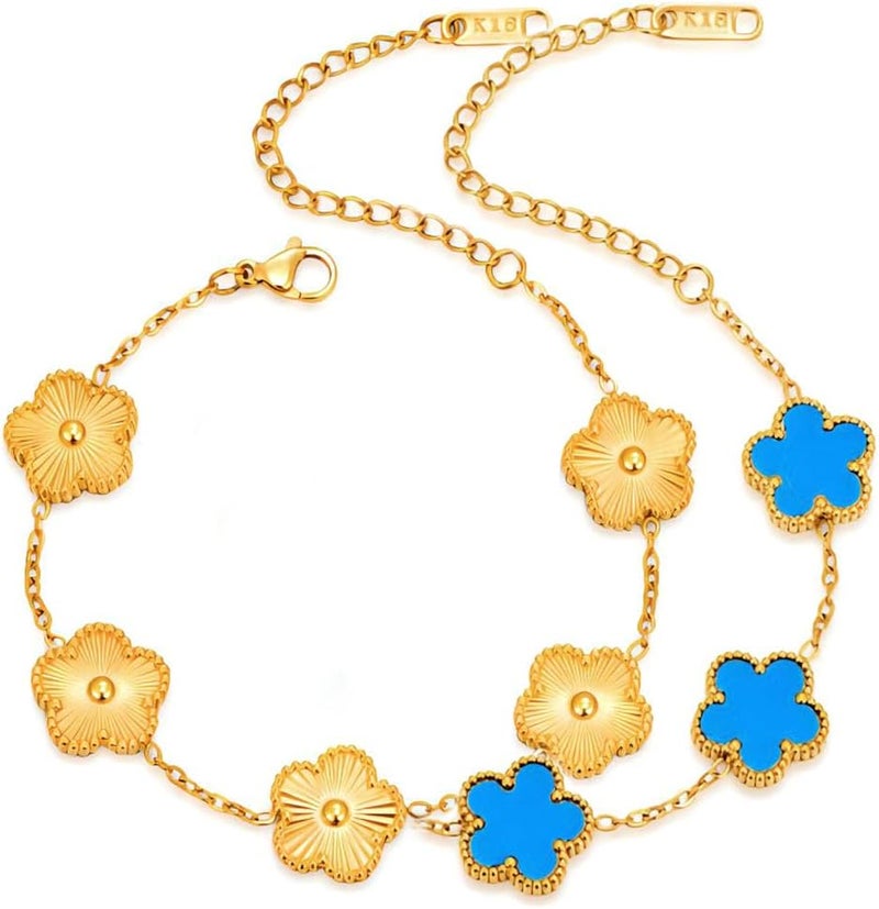 FLY FEI 18K Gold-Plated Four Leaf Clover Bracelet for Women,Adjustable lucky Bracelet Set Jewelry Gift-Hypoallergenic Charm for Birthdays, Wellness & Daily Wear - Image 1